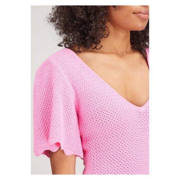 New! Rare VICTOR GLEMAUD Knit Deep V-Neck Midi Sweater Dress in Neon Pink - Picture 8 of 13